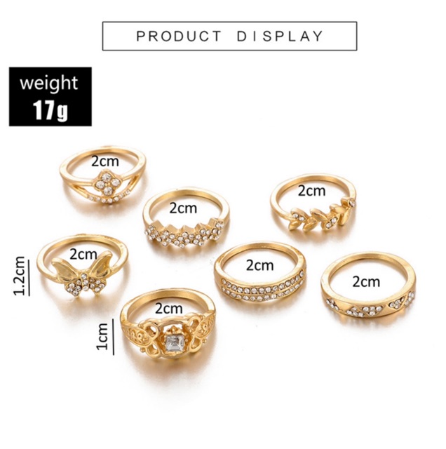 Ark.co - Buttera Pink set rings cincin kupu hati kristal tumpuk