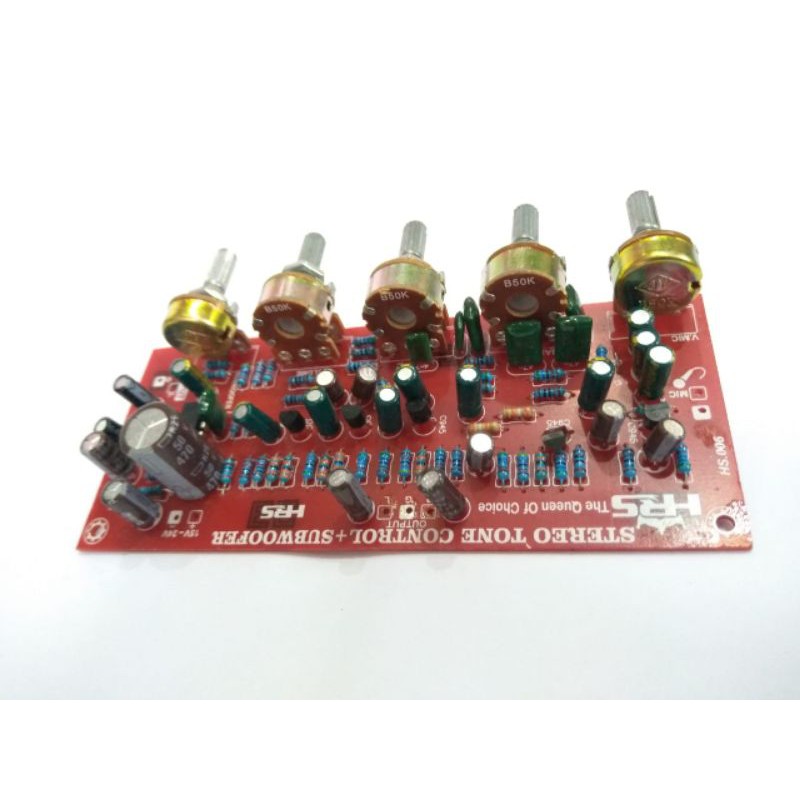 tone control stereo plus sub dan mic 5 potensio volume , trible ,bass, sub , mic