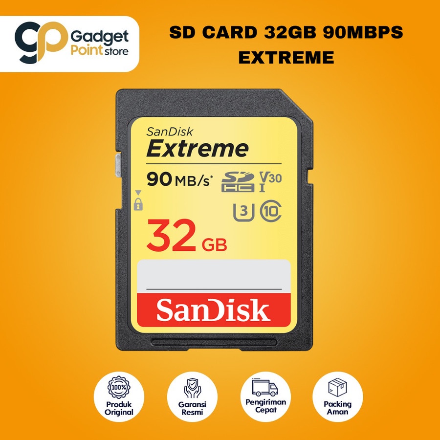 Sandisk SDHC SD Card  32GB Extreme  Up to  100MbpS - Original Garansi Resmi