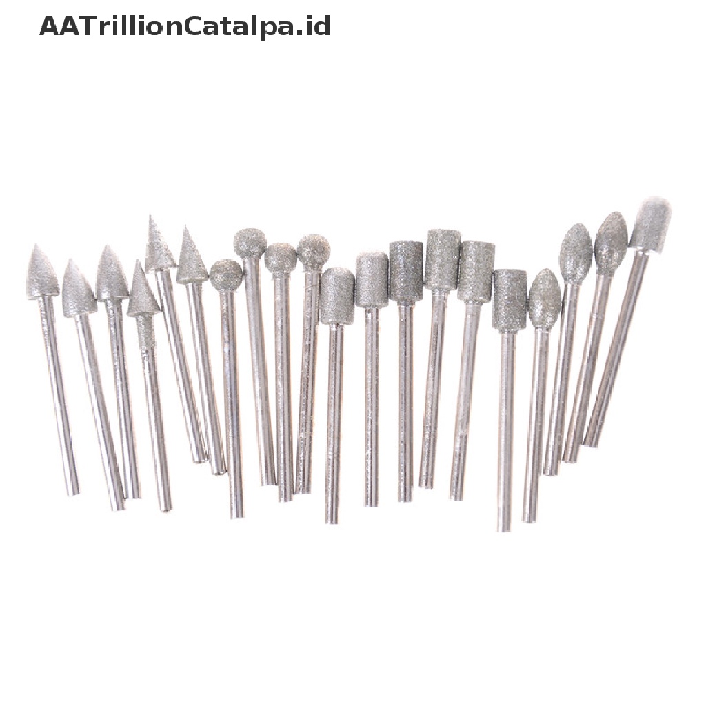 20pcs / Set Mata Bor Berlian Shank Grinding Burr 3mm Untuk Alat Rotary Perhiasan