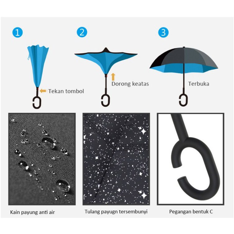 [COD] PAYUNG TERBALIK MOTF - PAYUNG HUJAN REVERSE UMBRELLA GAGANG C VERSI TERBARU