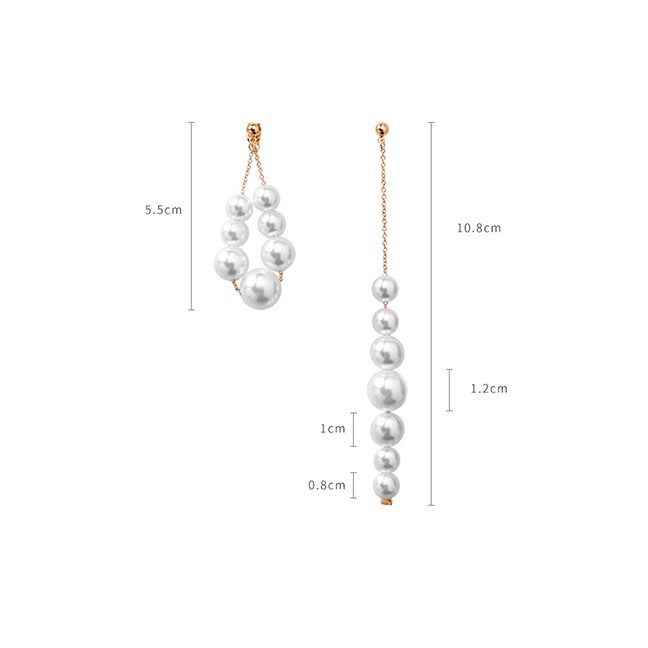 LRC Anting Tusuk Fashion Pearl 925 Silver Needle Size Pearl String Fringe Asymmetric Earrings F93301