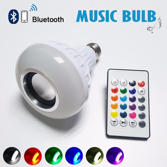 MUSIC SPEAKER BLUETOOTH LAMPU LED 12W RGB COLOR BULB BOHLAM E27 REMOTE