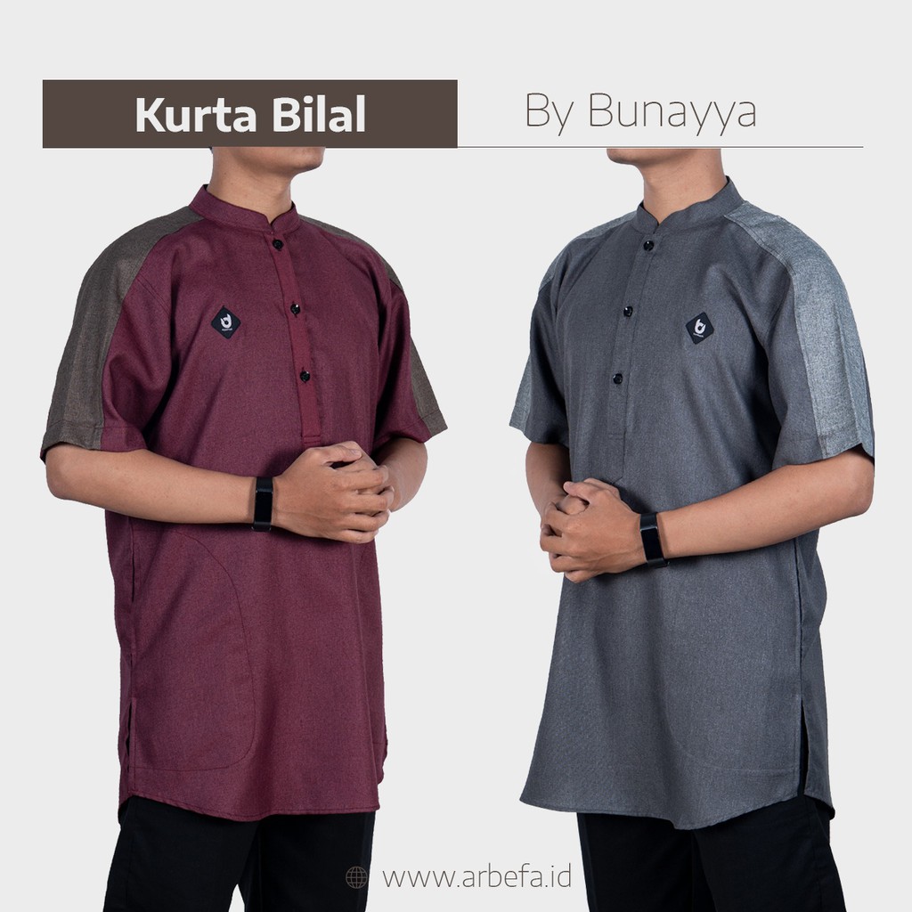 Kurta Bilal | Baju Koko Muslim Pria Modern | Baju Satin | Lengan Pendek (Bunayya)