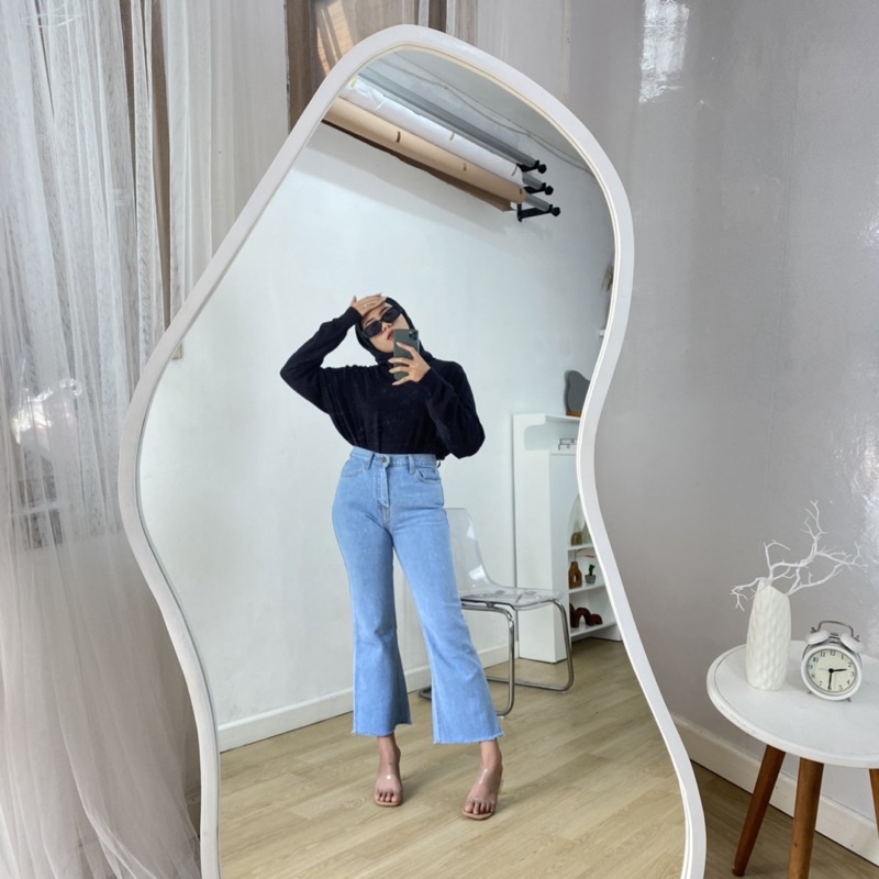 Zaskiyastore | Unfinish Cutbray Jeans | Jeans Highwaist Cutbray