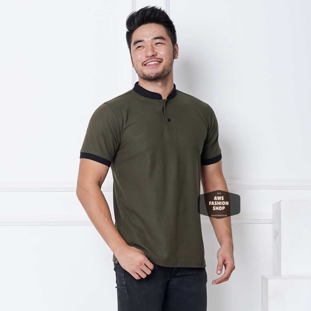 Kaos Polo Pria Polo Shirt Kerah Shanghai  Lengan Pendek Hijau Army TNI BIG SIZE JUMBO XXL / 3XL