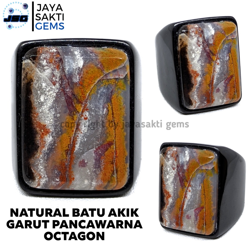 Natural Batu Akik Pancawarna Garut Octagon PGO01