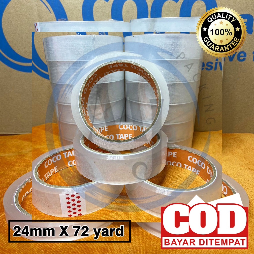 

[ ] Selotip / Solasi / Lakban Bening Ukuran 24mm X 72yard Premium COCO