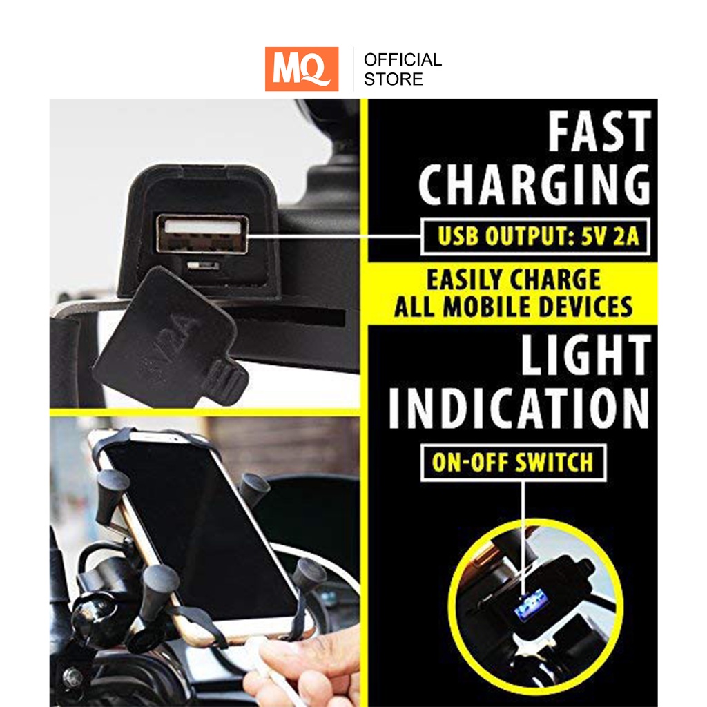 MQ Holder HP X-Grip + Charger USB Sepeda Motor