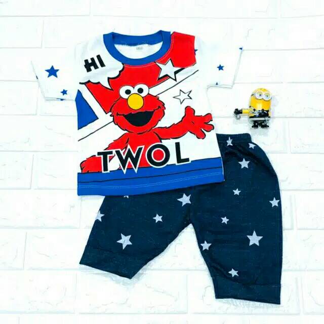 SETELAN BAJU  ANAK  LAKI  USIA 6 24BULAN ELMO  TWOL Shopee 