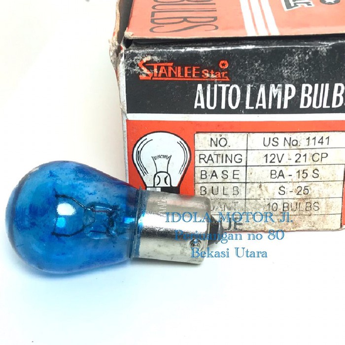 Bohlam lampu sen 12v kaki 1 warna biru no.1141 merk stanlee star