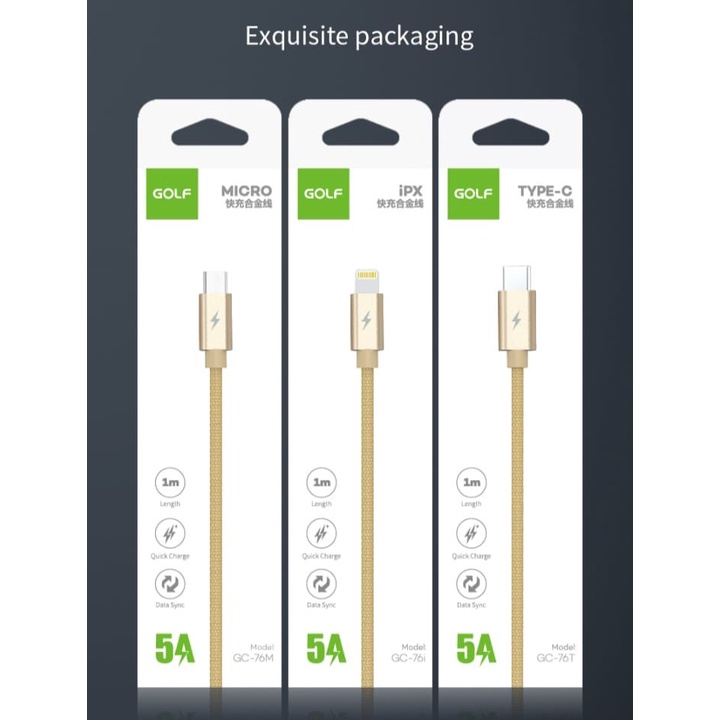 PROMO KABEL USB CHARGER DATA GOLF GC-76 5A QUICK CHARGE TYPE C - PENGISIAN CEPAT FAST CHARGING