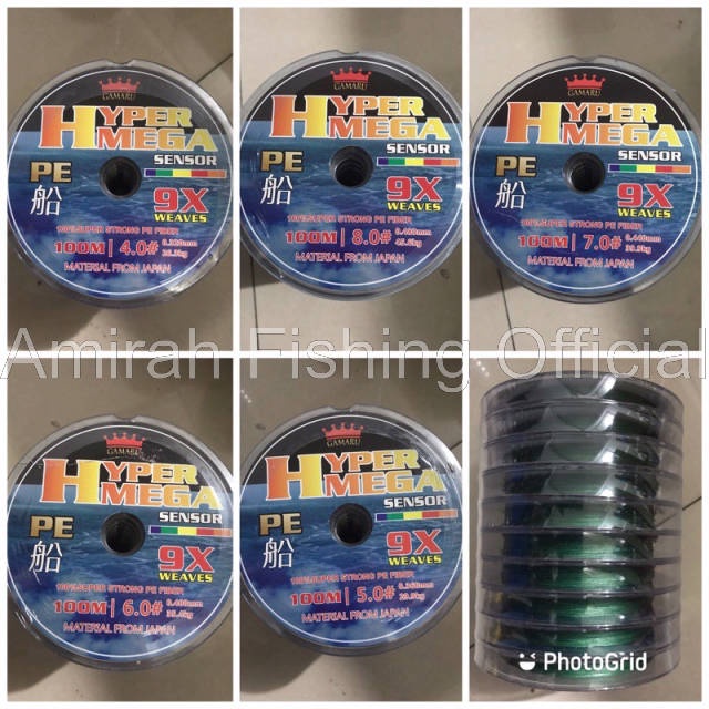Senar Pancing PE 9X Weaves Strong PE Fiber Warna Hijau Gamaru Hyper Mega