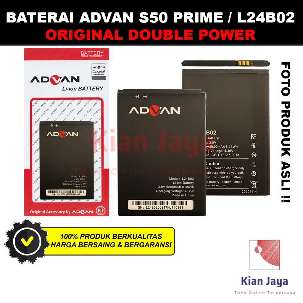 Baterai Advan S50 Prime L24B02 Original Double Power Batre Batrai Battery Hp Ori