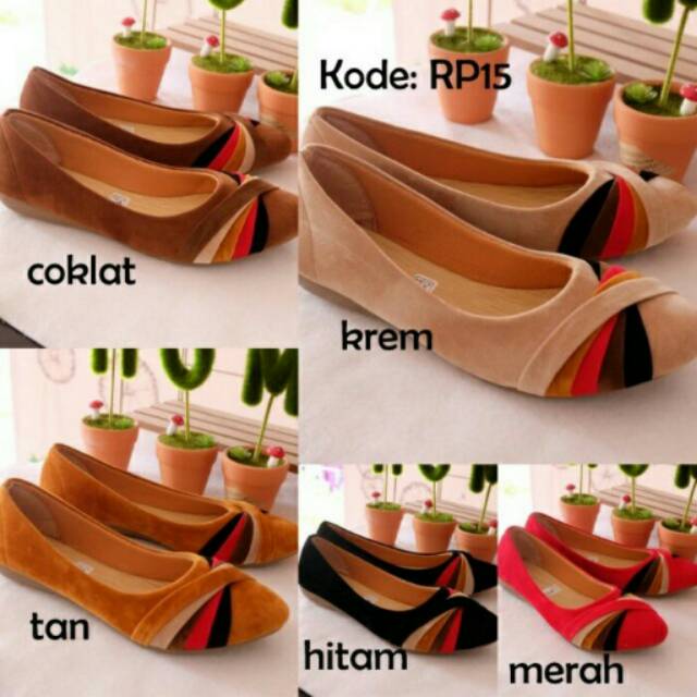 RSRP15 Sepatu Flatshoes Wanita Cewek Warna Coklat Krem Hitam untuk Kerja Kantor Murah Terbaru
