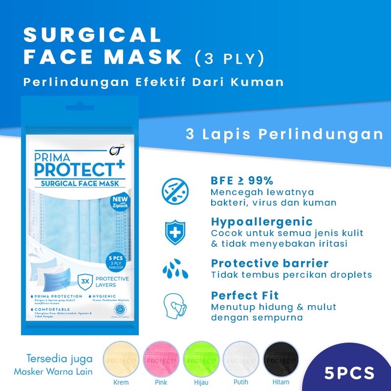 PRIMA PROTECT+ Surgical Face Mask  (1 Pack isi 5 Pcs) | MASKER