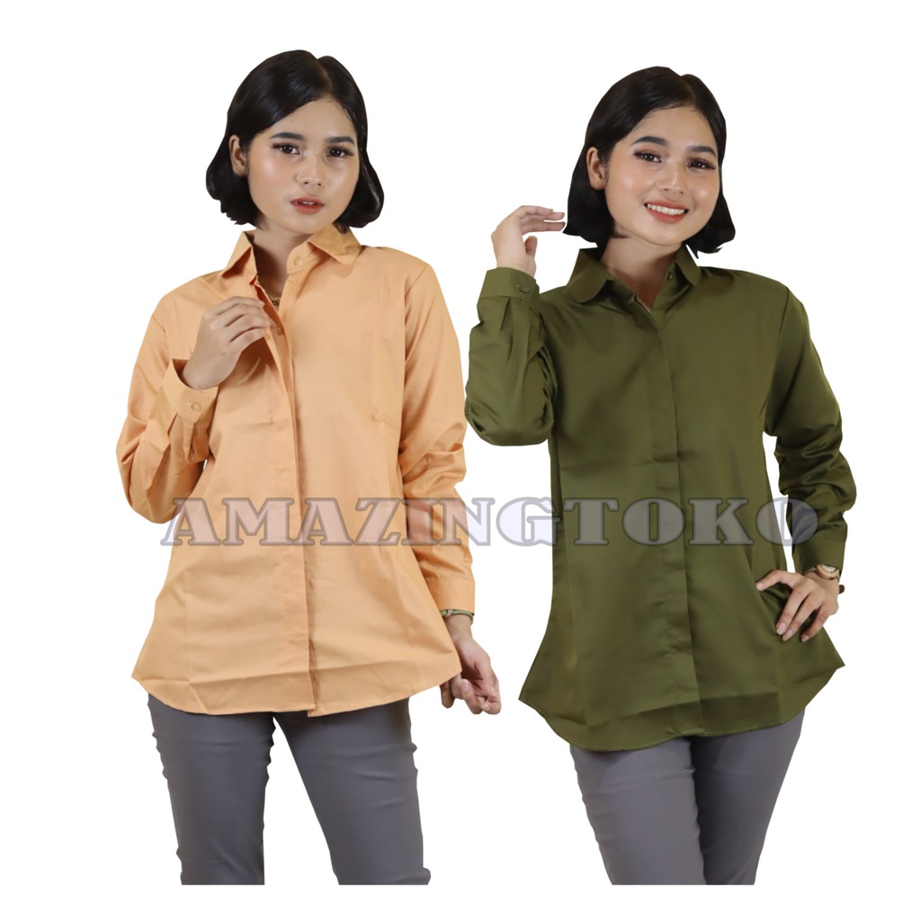 Kemeja Wanita Polos Lengan Panjang Toyobo, Blouse | Shopee Indonesia