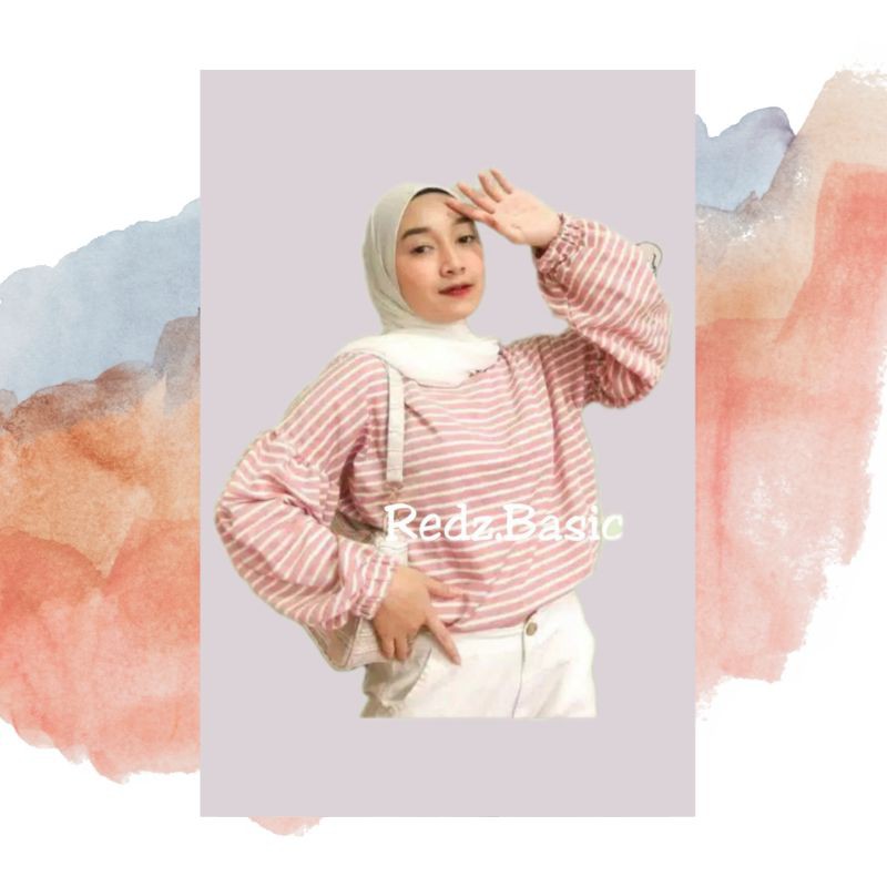 BLOUSE STRIPE LENGAN BALON/ATASAN WANITA LENGAN BALON/TOP BLOUSE LENGAN PUFF/TOP BLOUSE LENGAN BALON