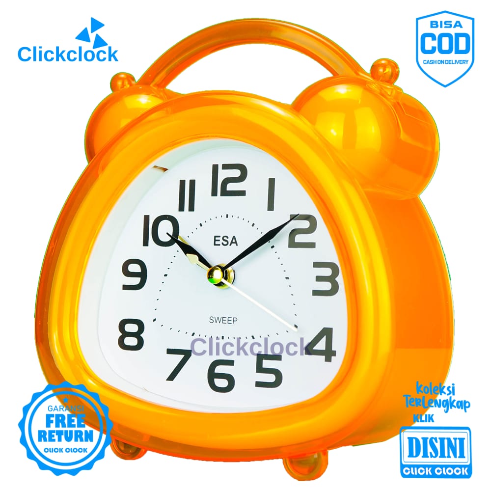 Jam Weker Quartz Jam Beker Hijau Biru Orange Merah Esa H-19 Kecil Murah Bagus Sweep Movement