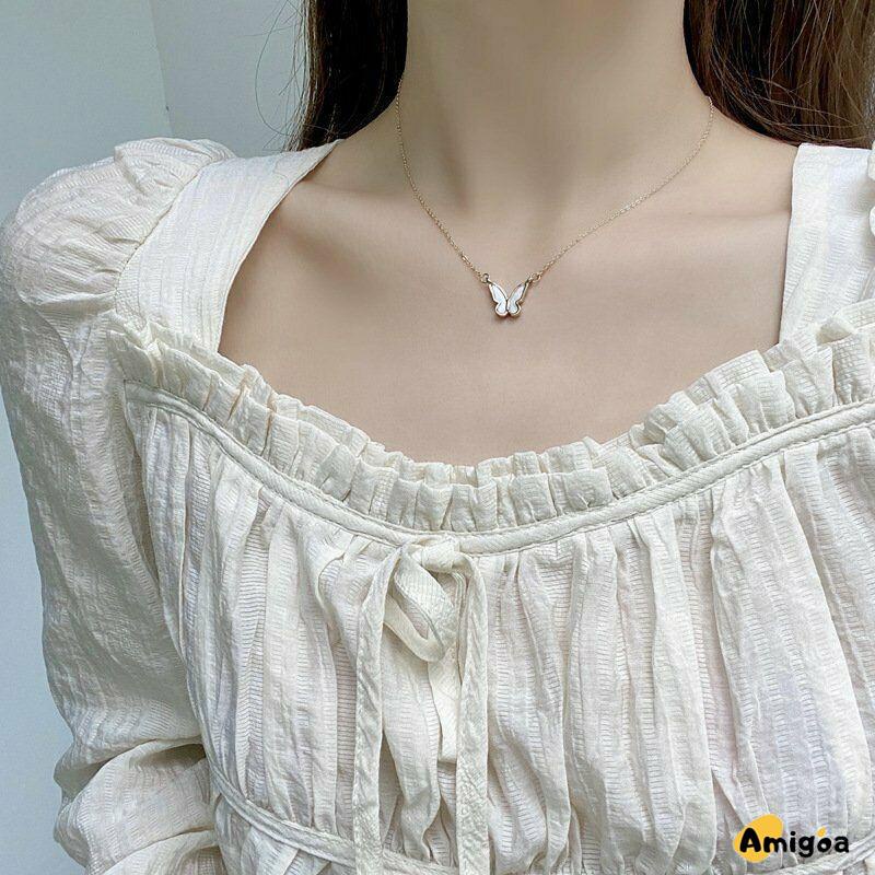 Korea Kalung Kupu-kupu Manis Warna Kalung Fashion Liar Necklace - AG2