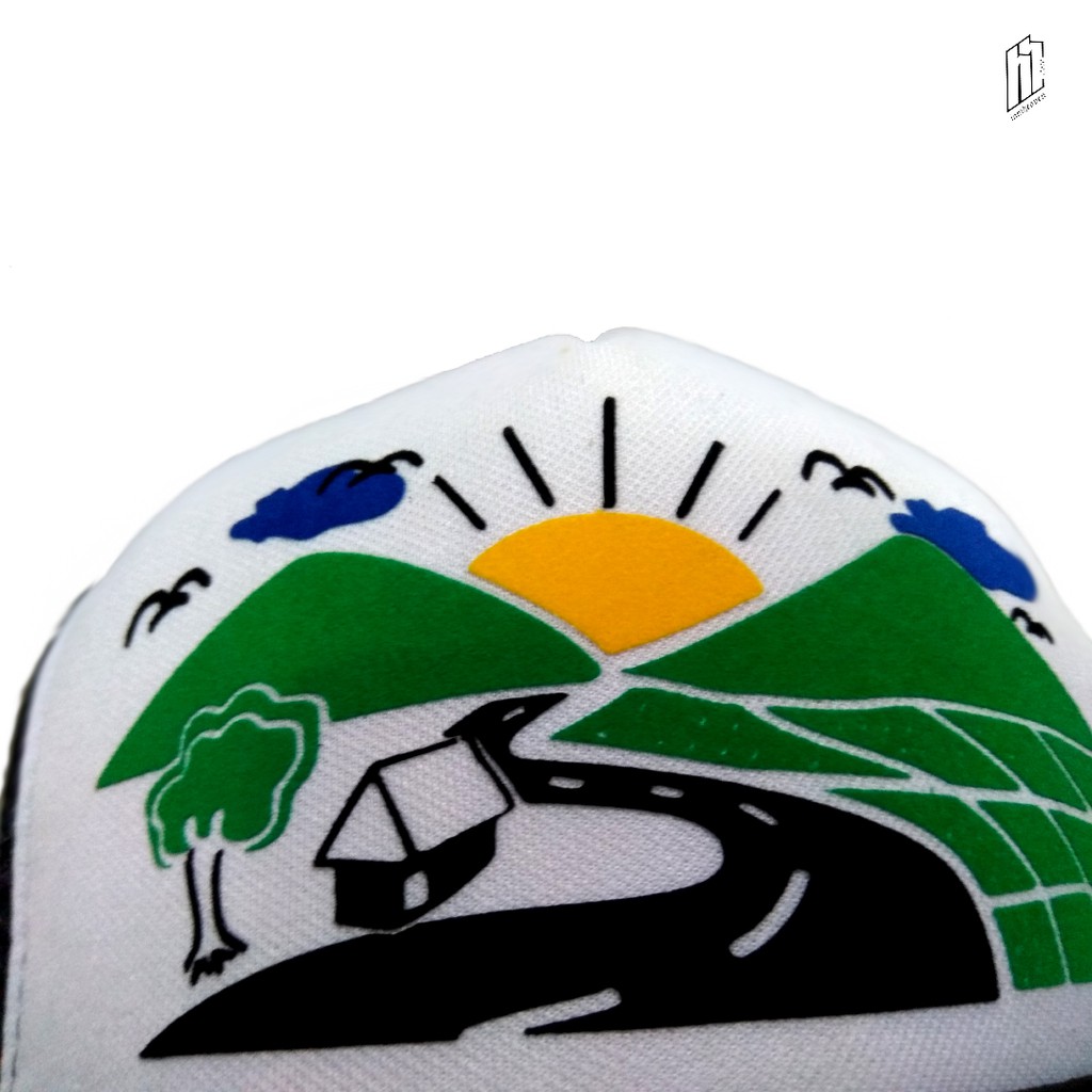 topi Jaring Trucker pemandangan gunung 90an