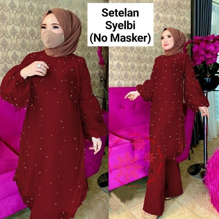 Setelan Celana Wanita Set Baju Muslim Moscrepe Stelan Pesta Kondangan