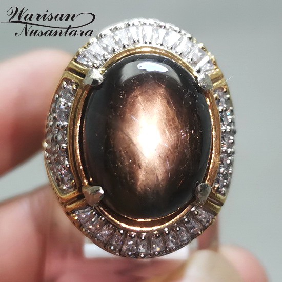 Cincin Batu Bangsing kresnadana Black Safir Star Oval Besar Asli