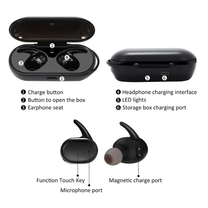 Headset Earphone Bluetooth Wireless Sport TWS 4
