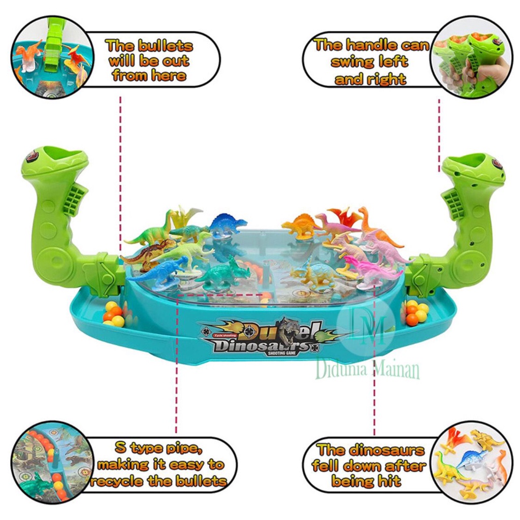 Mainan Dinosaurus Tembak Duel Dinosaur Ball Shooting Battle Board Game Set Anak Laki Laki Perempuan Dino Karet