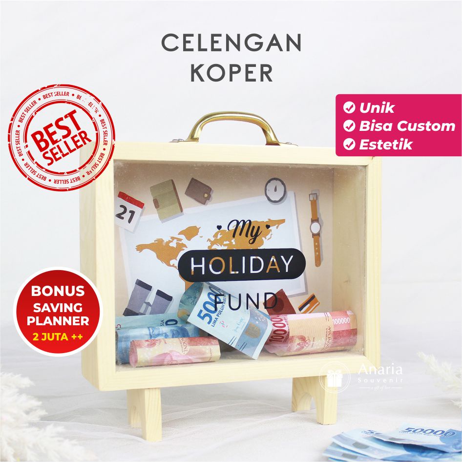 Celengan Koper Kayu Viral Celengan Custom Celengan Target Buka Tutup  Kado Unik Hadiah Celengan Unik Celengan Stiker