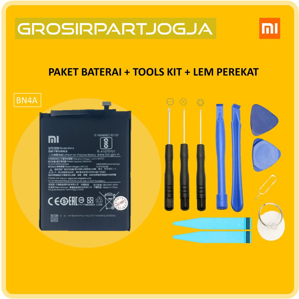 PAKET BATERAI XIAOMI REDMI NOTE 7 + TOOLS KIT + LEM PEREKAT - BN4A