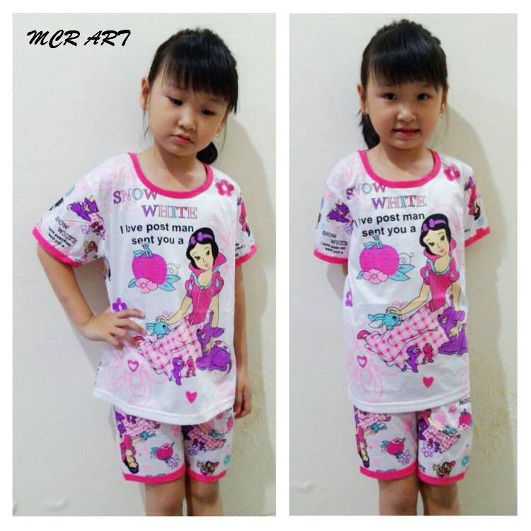 STKD273 - Setelan Anak Pendek Snow White I love Post Man Pink