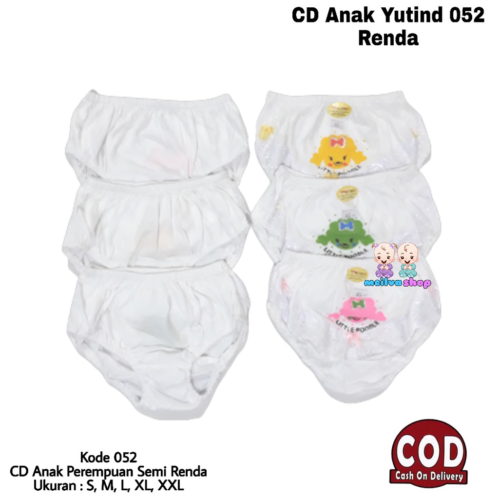 3 PCS CD YUTIND KIDS 052 RENDA | Celana dalam anak renda dasar putih | CD kids perempuan
