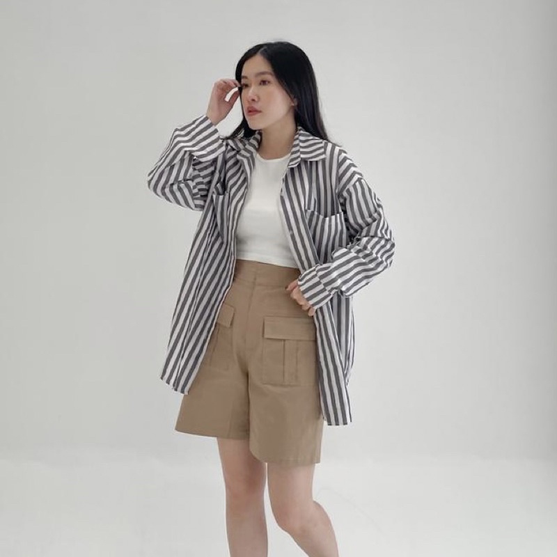 Kemeja Wanita Jaman Sekarang Terlaris Casual Jumbo Korea Ruffle Y6D2 Oversize Berkualitas Terbaru Fl