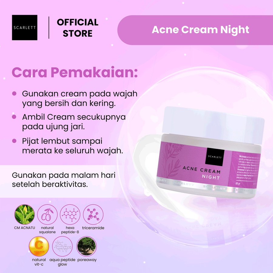 Scarlett Whitening Acne Series Night Cream Perawatan Wajah Berjerawat