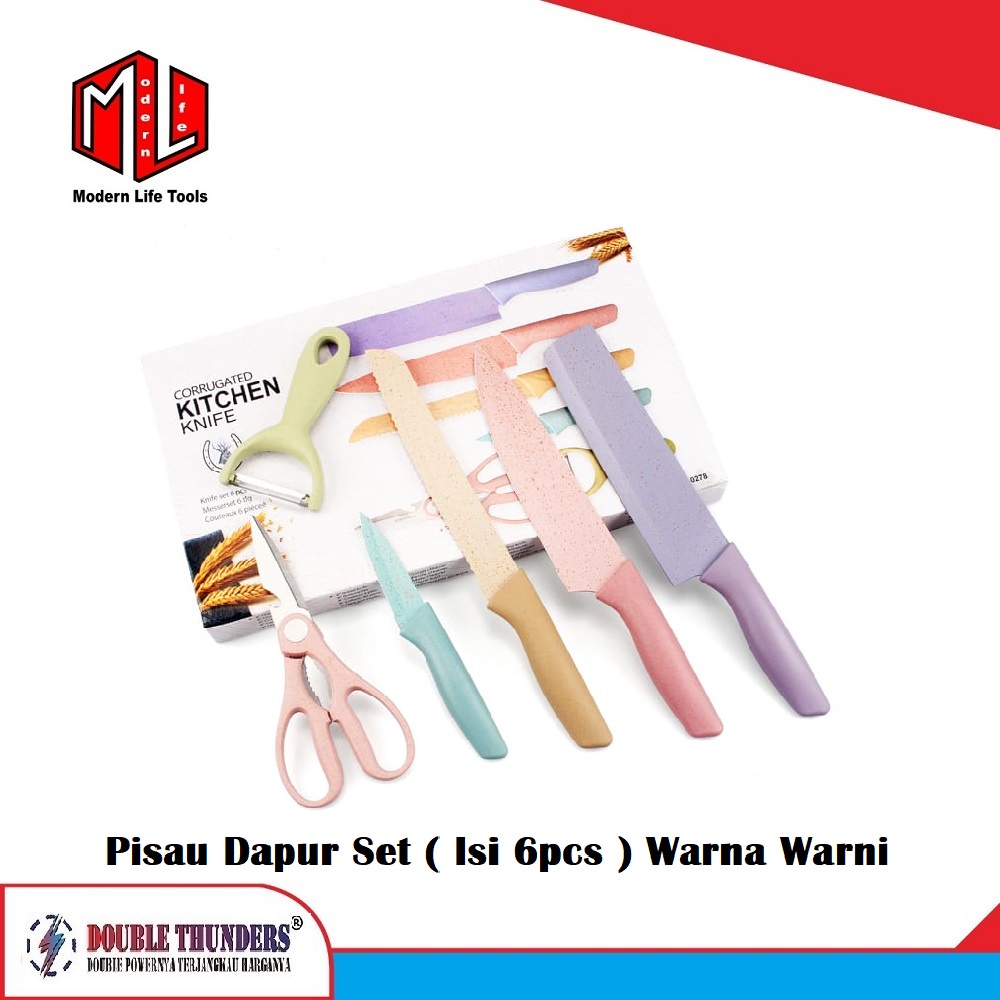 Pisau Set Dapur Warna Warni Tebal Tajam Isi 6pc DT-HM01