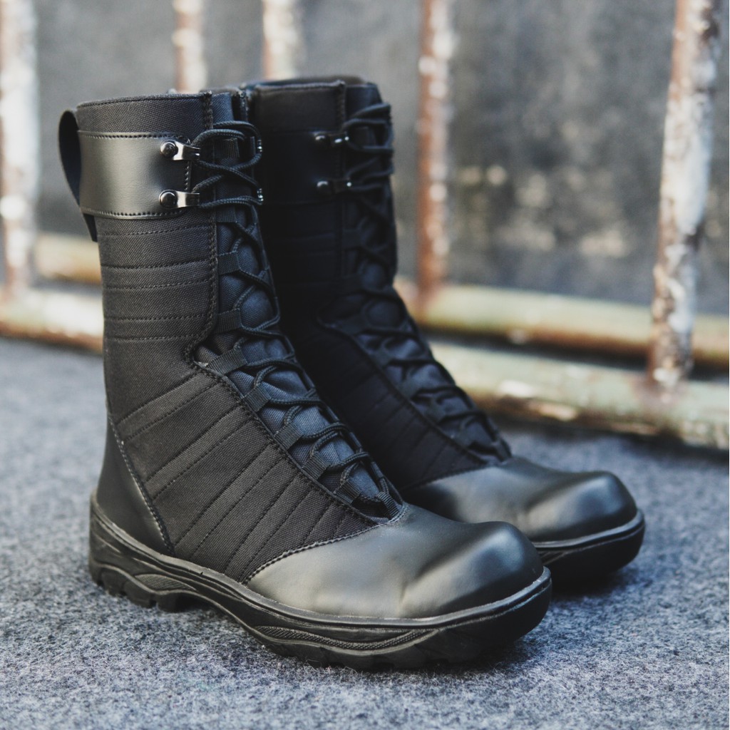 Sepatu Safety Ujung Besi Black Force Proyek Kerja Lapangan Tracking Touring Terbaru Sepatu pdl ninja shinobi hitam cordura anti air ujung plat besi sleting samping