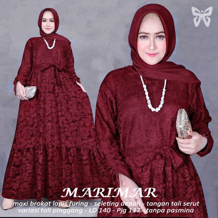 D02 Marimar Xxxl Maxi brukat ld 140, Pjg 137 lapis furing, seleting depan, tangan tali serut,