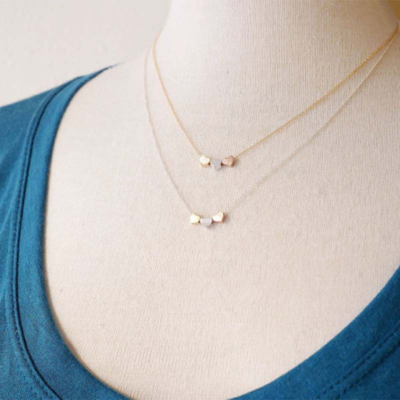 【COD Tangding】Women Jewelry three Heart Charms Necklace Pendant Rose Gold