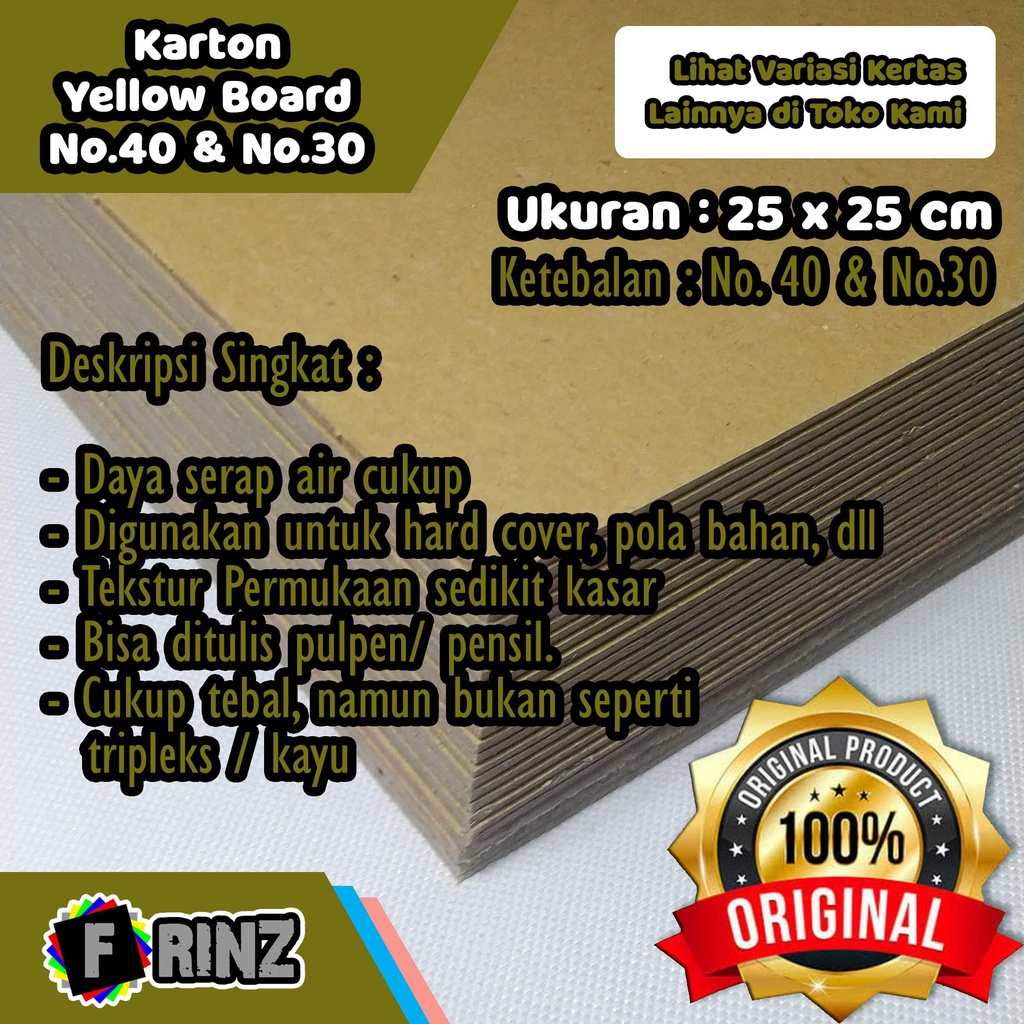 

Kertas Karton Kuning Bot Persegi No. 30 dan 40 Uk 25 x 25 cm / Carton Yellow Board 25x25 / Hard Board Cover Packing No 30 & 40