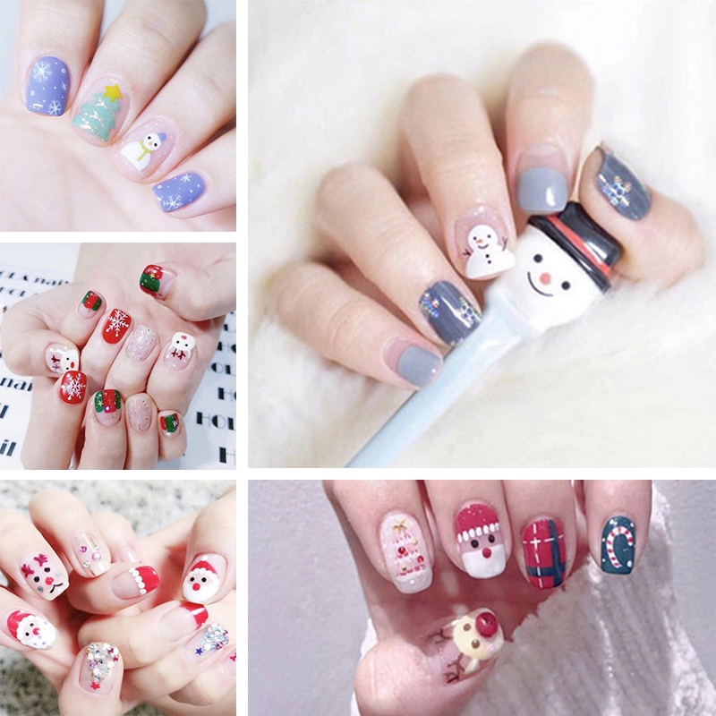 Da281-300 14pcs/lembar Stiker Kuku Palsu 3d Tema Natal Untuk Nail Art Diy