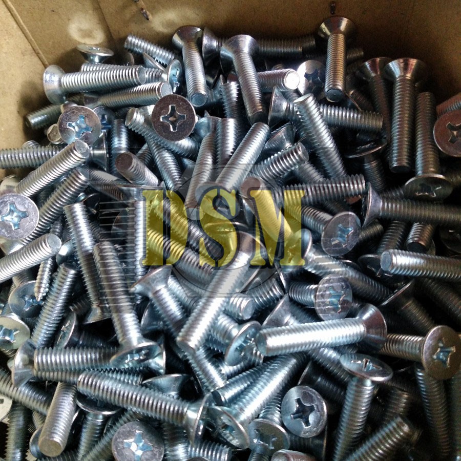 (100pcs) Galvanis Baut JF M5x60 / Machine Screw M5 Kepala Obeng Rata