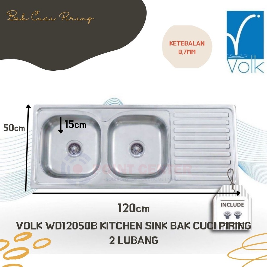 TERBAIK VOLK WD12050B BAK CUCI PIRING/KITCHEN SINK /WASTAFEL DAPUR 2 LUBANG