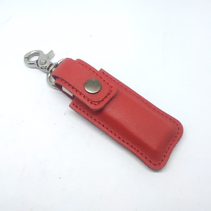 gantungan dompet tempat korek gas kulit asli - lighter merah PHAC309