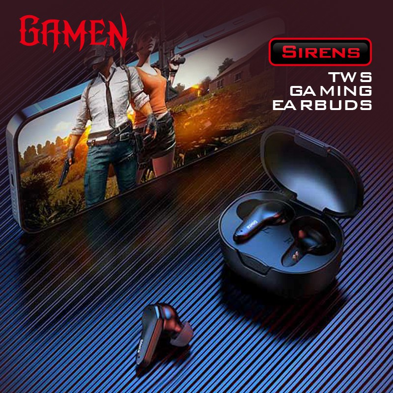 GAMEN Sirens Headset Earphone Airbuds Low Latency 40 MS LED HD Sound Semi-In-Ear Waterproof TWS True Wireless Stereo Original - Garansi Resmi 1 Tahun