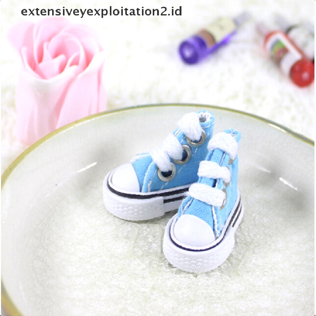 Id Mainan Sepatu Sneakers Denim Kanvas 5cm Untuk Boneka Rusia Bjd 1 / 6 Sepatu Sneakers Denim Ukuran 5cm Untuk Boneka BJD