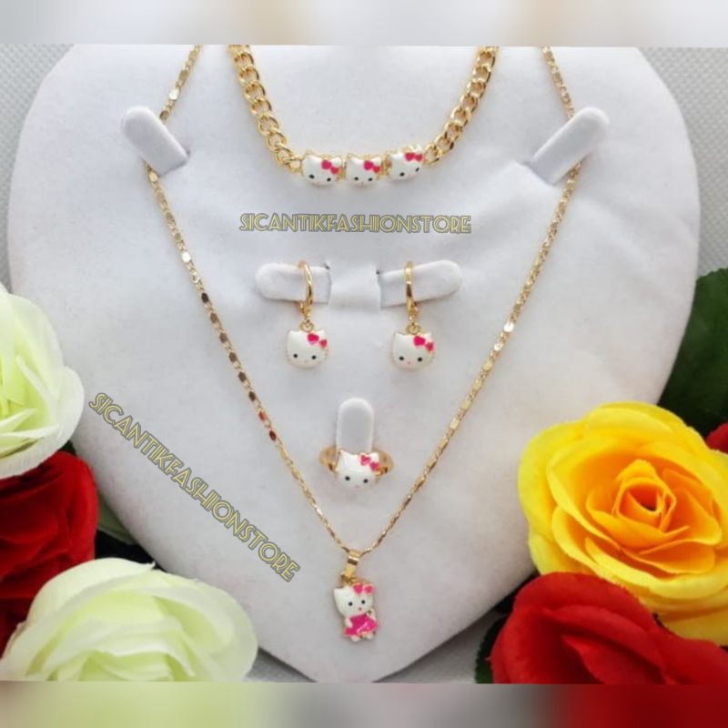kalung Titanium Perhiasan set anak-anak Satu paket Gelang anting cincin kalung lapis emas mewah