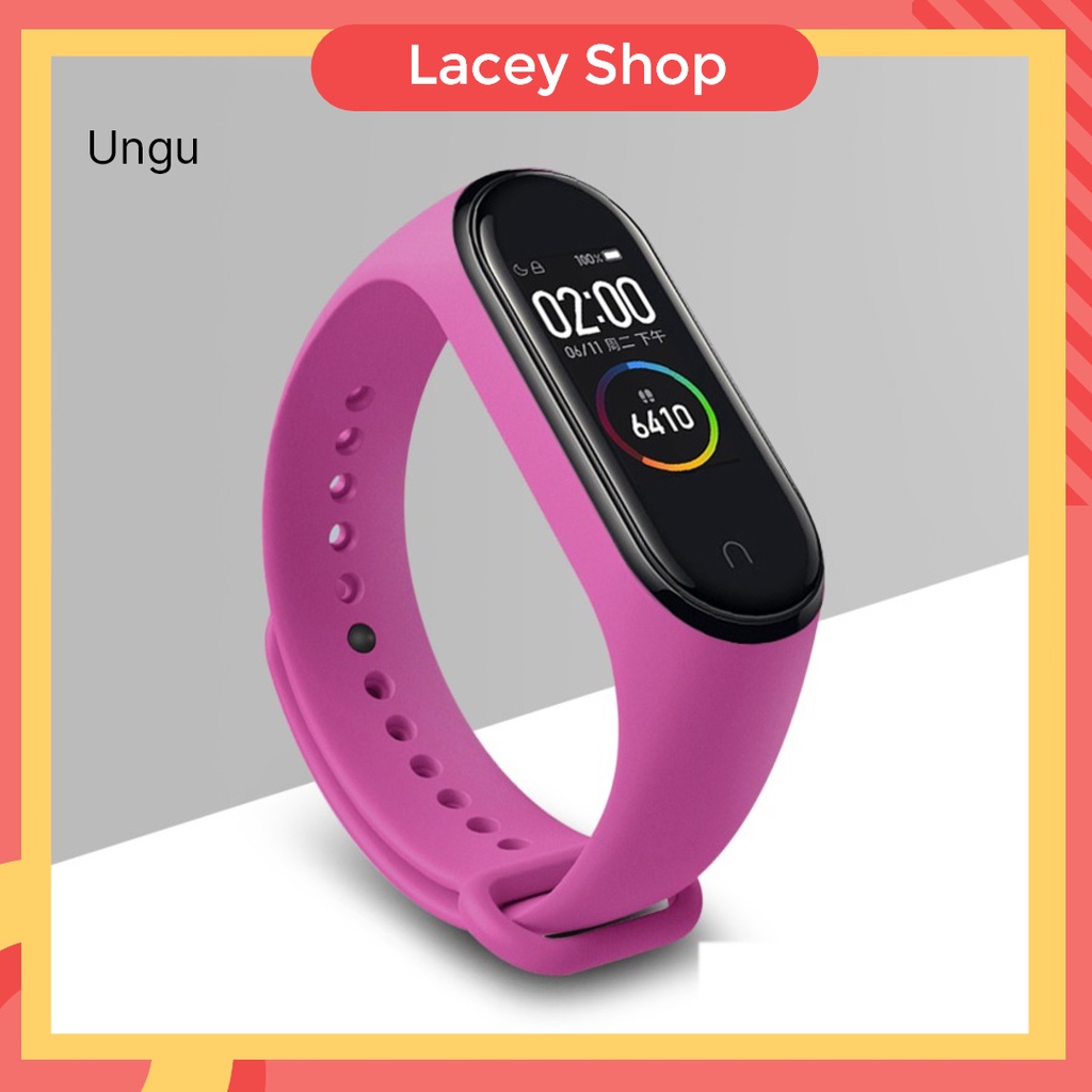 Tali Strap Silikon Smartwatch Mi Band 5 dan 6 Polos Monokrom-Ungu