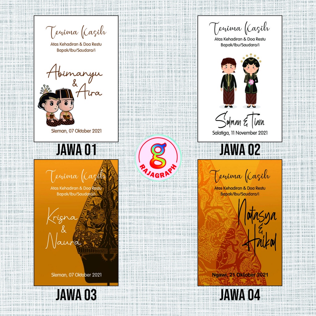 Kartu Ucapan Terima Kasih Pernikahan Adat Jawa/Kartu Souvenir/Kartu Ucapan Souvenir/Kupon Souvenir