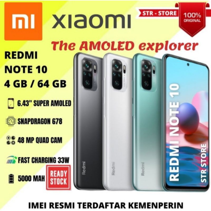 Jual XIAOMI REDMI NOTE 10 4/64 GB GARANSI RESMI 100% ORIGINAL Indonesia